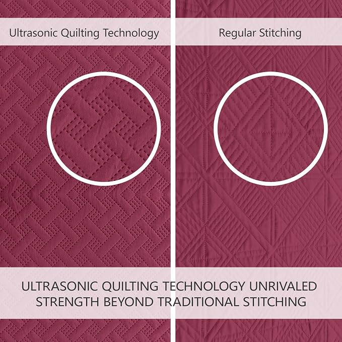 FLYMME Quilts King Size, Lightweight Burgundy Bedspreads, Basket Weave Pattern - Image 3