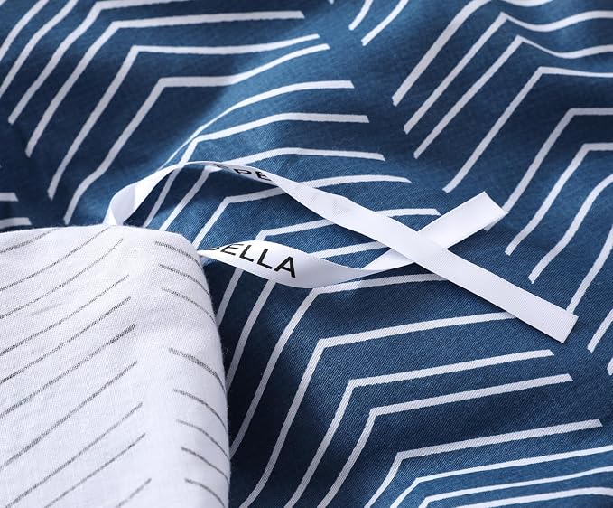 SLEEPBELLA Navy and White Duvet Cover Set, 100% Cotton Bedding, Chevron - Image 7