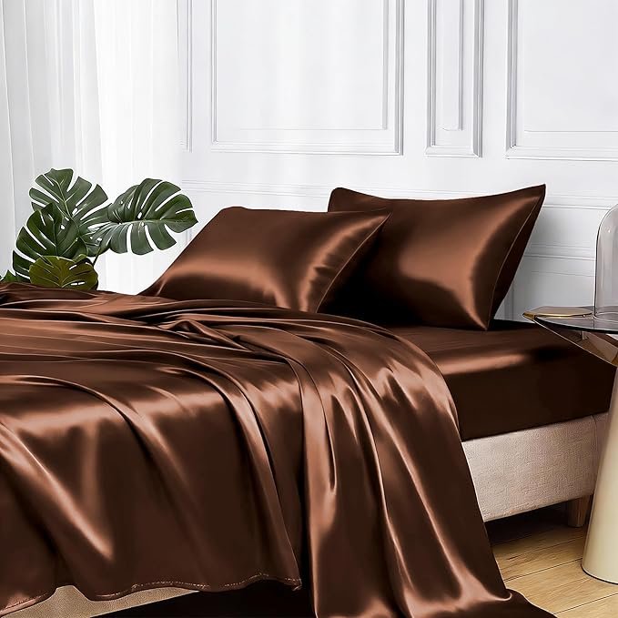 MR&HM Satin Bed Sheets, Full Size Sheets Set by MRHM