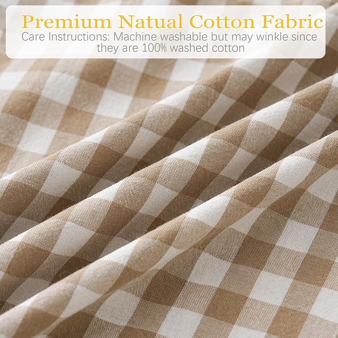 2 Pack Taupe/Brown Plaid Ruffle Throw Pillow Covers Farmhouse Checkered Chic - Image 5