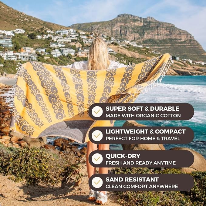 FESHKA Sand Proof Turkish Beach Towel – Oversized, Quick Dry & Lightweight - Image 2