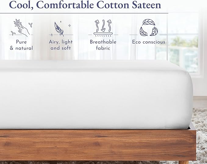 California Design Den Fitted Sheet Full Only, Soft 100% Cotton Sateen, Deep - Image 6