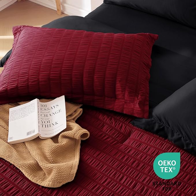 MUXHOMO 7 Pieces Full Comforter Set, Seersucker Bed in a Bag Full Size - Image 9