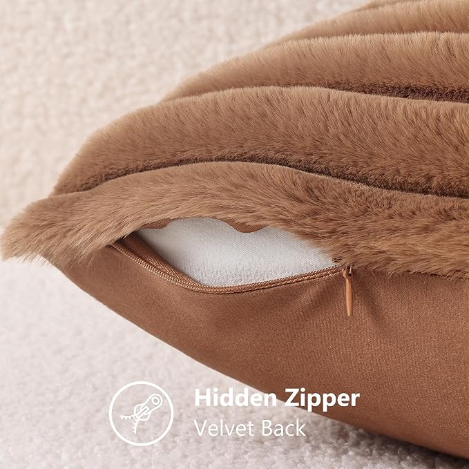 decorUhome Cozy Faux Fur Throw Pillow Covers 26x26 Set of 2 Decorative Soft - Image 8