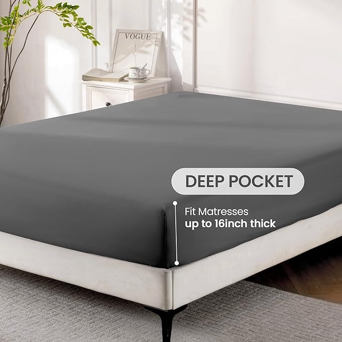 ROSE&RISY Dark Grey King Sheet Set, 4 Pieces Soft Bedding King Sheet Set - Image 4