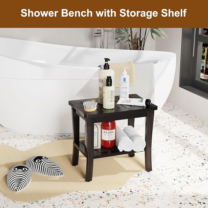 Bamboo Black Shower Bench Stool Shower Chair Seat Adult Women Her Sister Aunt - Image 2