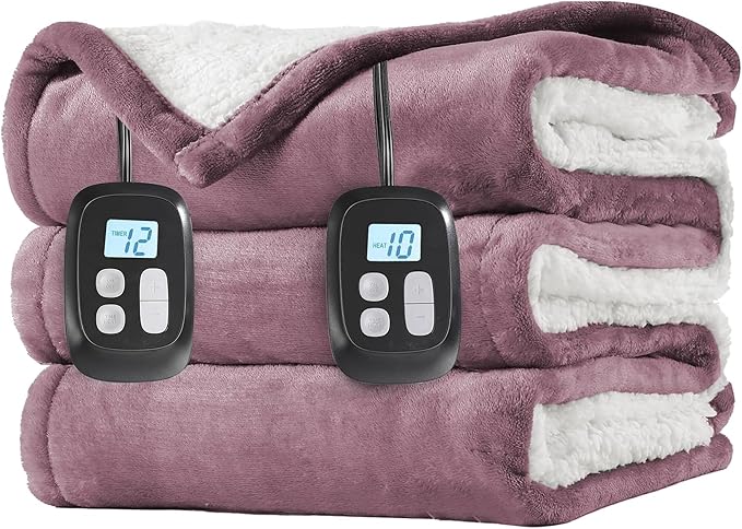 LaffyLo Electric Heated Blanket Queen Size 84 x 90, Dual Control, Fast Heating by LAFFYLO