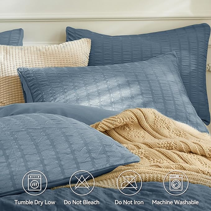 JELLYMONI Sierra Blue Duvet Cover Twin Size, Soft Breathable Seersucker Duvet - Image 5