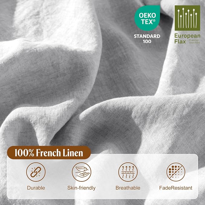 LBRO2M 100% France Linen Duvet Cover Set King Size 3 Pcs Natural Flax Comforter - Image 3