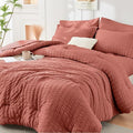 HYMOKEGE Coral Queen Comforter Set Seersucker 7 Pieces, All Season Luxury Bed by HYMOKEGE