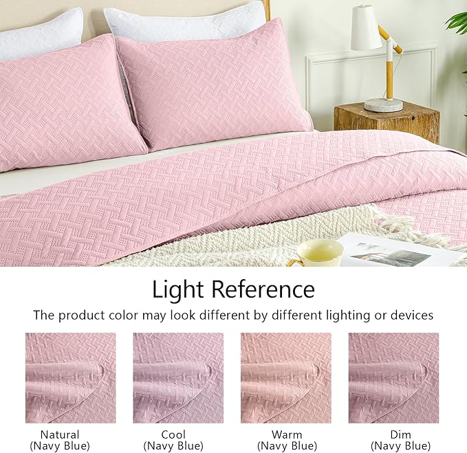FLYMME King Size Quilt Bedding Set Pink Lightweight Bedspreads Set, Modern - Image 5