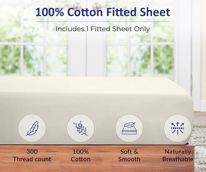 ROYALE LINENS 300 Thread Count 100% Long Staple Combed Cotton Fitted Sheet King - Image 3