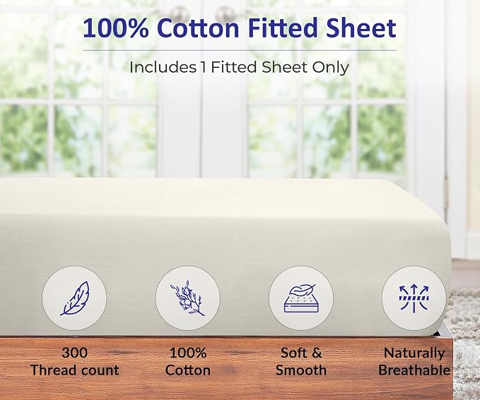 ROYALE LINENS 300 Thread Count 100% Long Staple Combed Cotton Fitted Sheet Full - Image 3