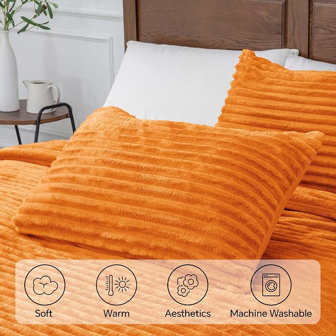 BEDELITE Fleece Queen Comforter Set -Super Soft & Warm Fluffy Burnt Orange - Image 5