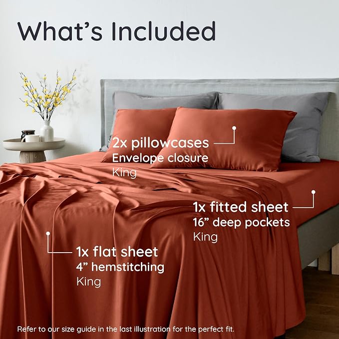 Bambaw 100% Viscose Derived from Bamboo Sheets King Size Set – 4pcs Super Soft - Image 2