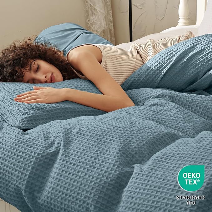 PHF Waffle Duvet Cover Set King Size, No Snagging Ultra Soft Luxury Textured - Image 2