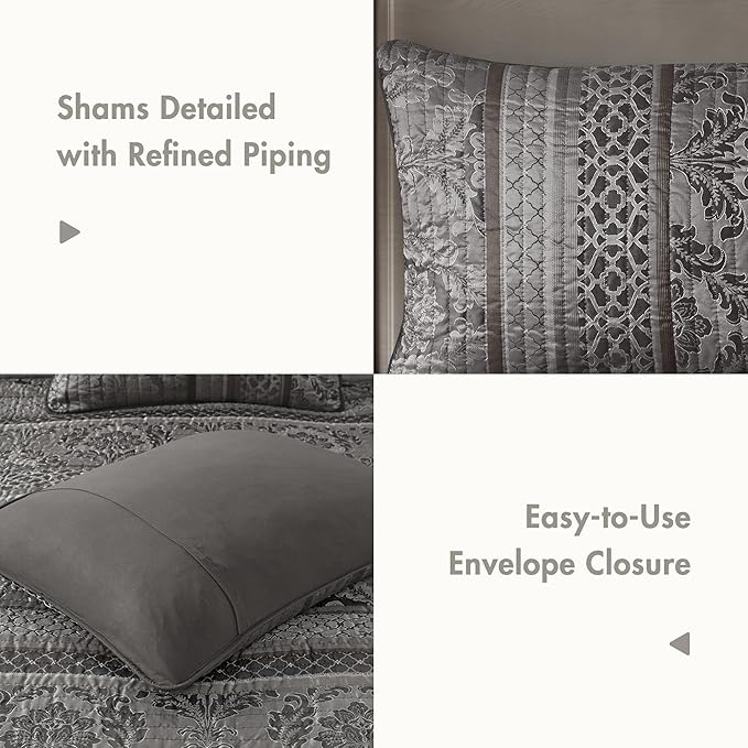 Madison Park Quilt Traditional Damask Design All Season, Lightweight Coverlet - Image 5