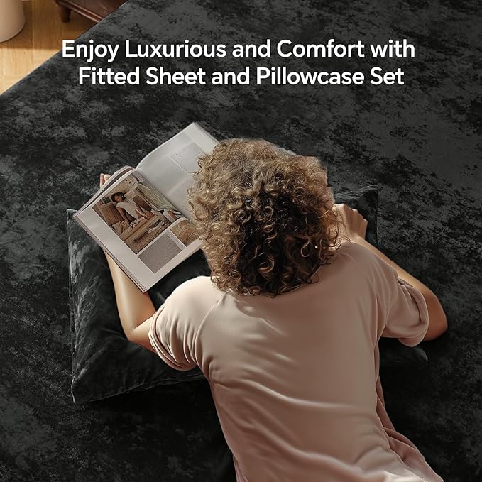 BEDELITE Velvet Fitted Sheet and Pillowcase Set, Luxury Soft Fuzzy Bottom Sheet - Image 2