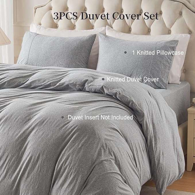 PURE ERA Jersey Knit Duvet Cover Set 100% T-Shirt Cotton Super Soft Comfy 3pc - Image 4