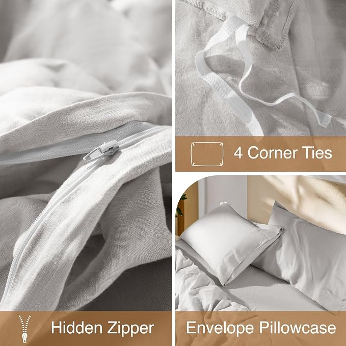 SONORO KATE 100% French Linen Duvet Cover Queen Size, Soft Breathable - Image 7
