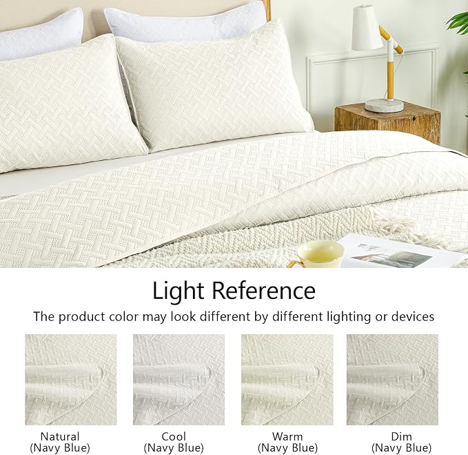 FLYMME Quilts Queen Size, Lightweight Cream Bedspreads, Basket Weave Pattern - Image 6