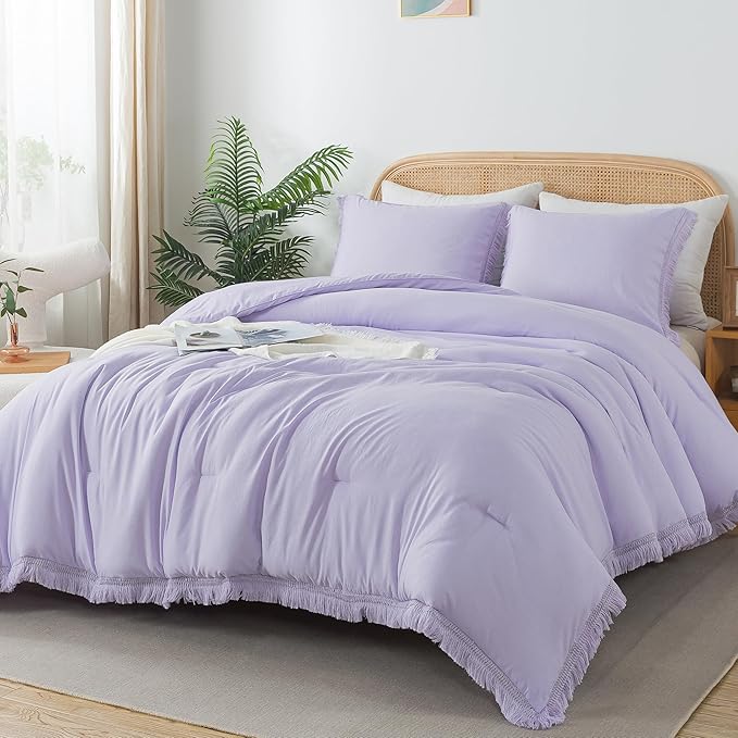 Andency Comforter King Size Bed Set Lavender, All Season Soft Tassel Bed Set by Andency