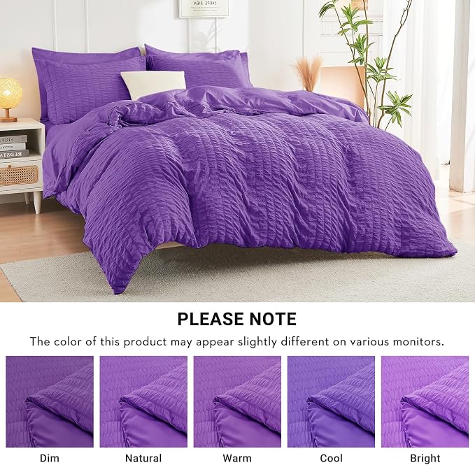 HYMOKEGE Bright Purple King Size Comforter Set Seersucker 7 Pieces, All Season - Image 6