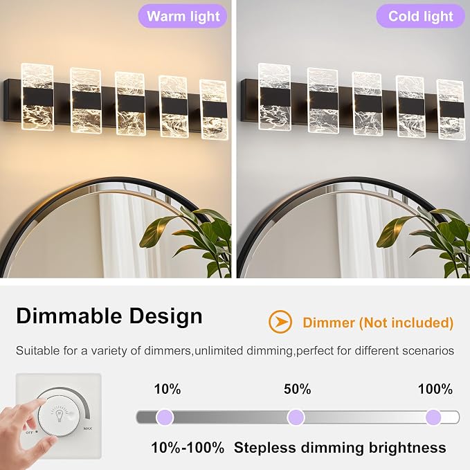 Modern LED Bathroom Light Fixtures Dimmable 5-Light Black Vanity Light - Image 4