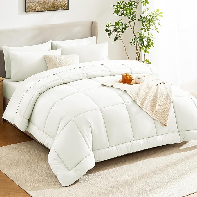 CozyLux Full Size Comforter Set Ivory, 7 Pieces Bed in a Bag, Ivory Comforter - Image 7
