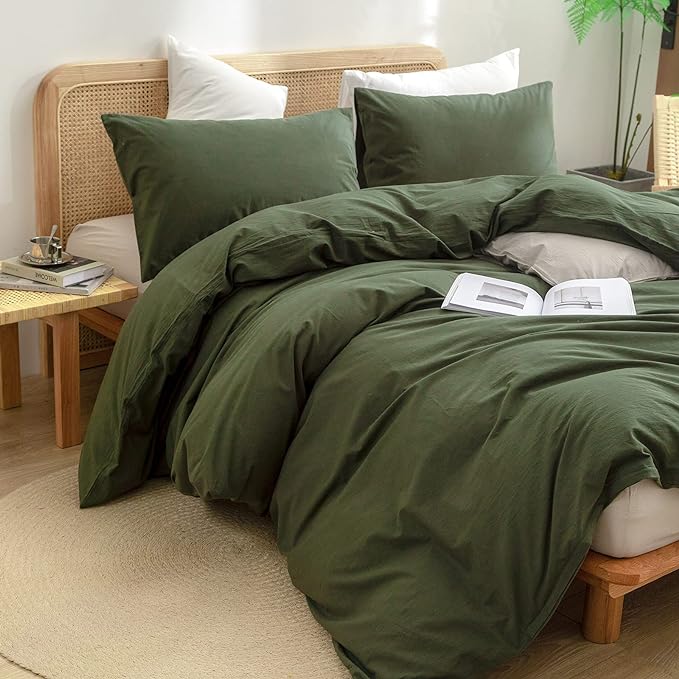 BESTOUCH Duvet Cover Set 100% Washed Cotton Linen Feel Super Soft Comfortable - Image 5