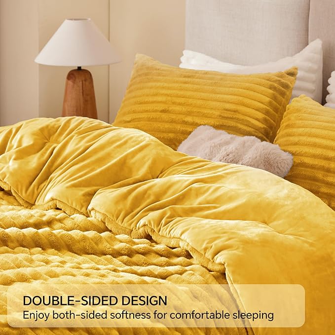 BEDELITE Fleece Full Comforter Set -Super Soft & Warm Fluffy Mustard Yellow - Image 5