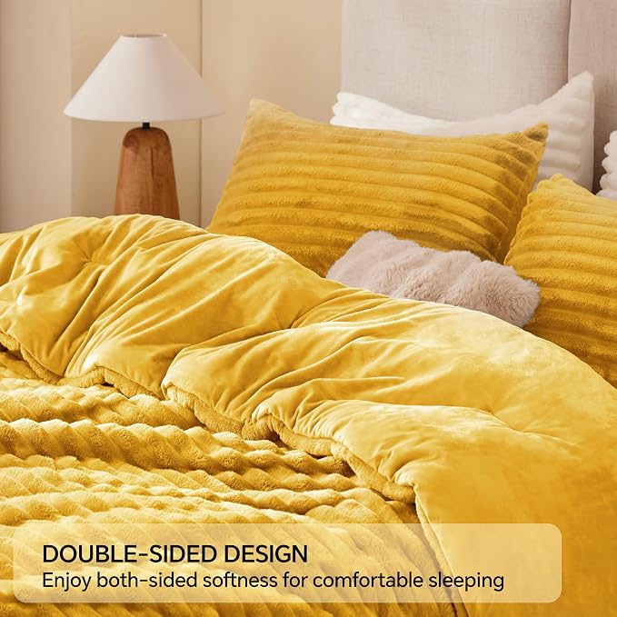 BEDELITE Fleece King Comforter Set -Super Soft & Warm Fluffy Mustard Yellow - Image 5