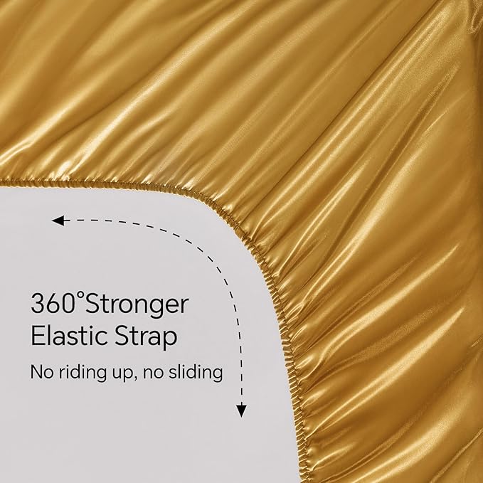 BEDELITE California King Sheets Set, Luxury Soft Gold Satin Sheets - Image 5
