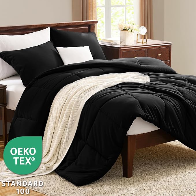 CozyLux Queen Comforter Set Black - Image 3