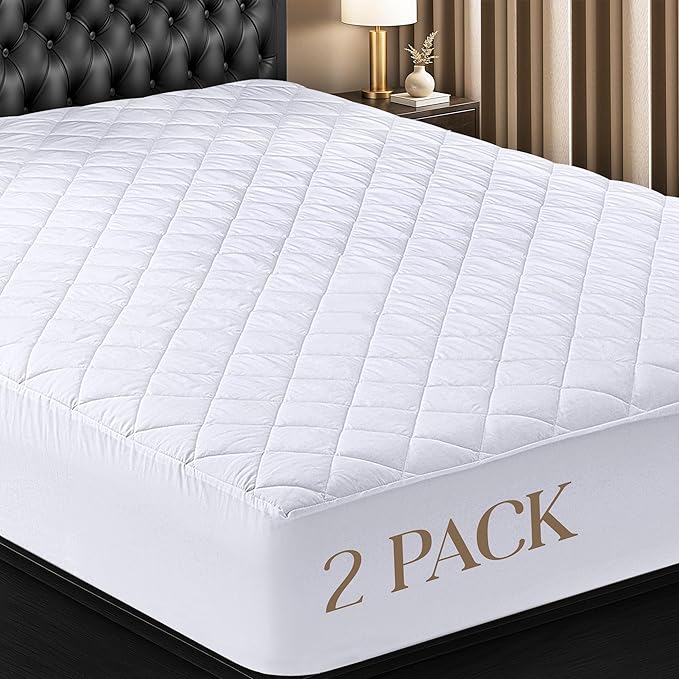Utopia Bedding 2 Pack Quilted Fitted Mattress Pad, Queen Size, Elastic Fitted by UTOPIABEDDING