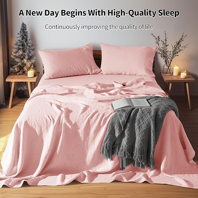LBRO2M 100% Pure Linen Sheet Set Deep Pocket Up to 16" Bed Sheets Sets - Image 2
