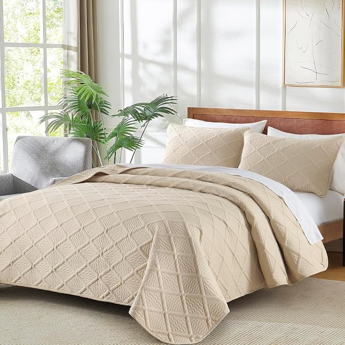 Yiran Camel Quilt Set King Size, 3 Piece Reversible Bedspreads Bedding Set - Image 3