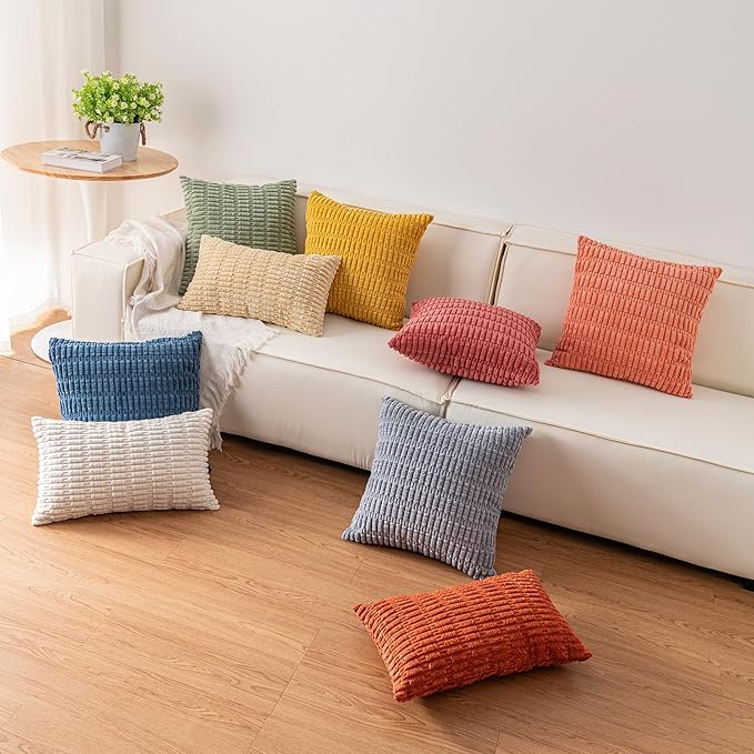 Aegero Pack of 2 Corduroy Decorative Throw Pillow Covers 18x18 Inch Soft - Image 7