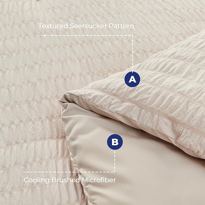 HYMOKEGE Beige King Size Comforter Set Seersucker 7 Pieces, All Season Luxury - Image 5