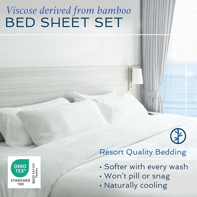 Hotel Sheets Direct 4 Piece Bed Sheet Set California King, 100% Viscose Derived - Image 2