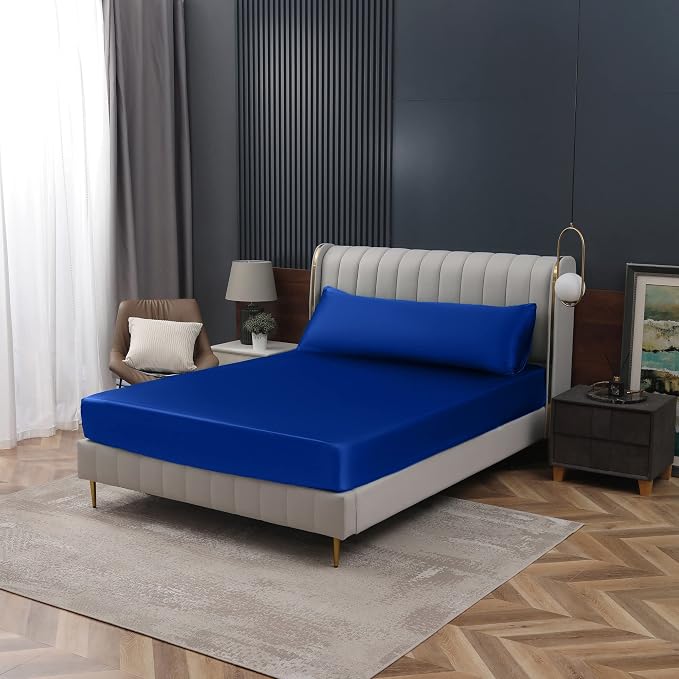 Homiest Royal Blue Satin Fitted Sheet King Size, Deep Pocket, Luxury & Ultra - Image 7