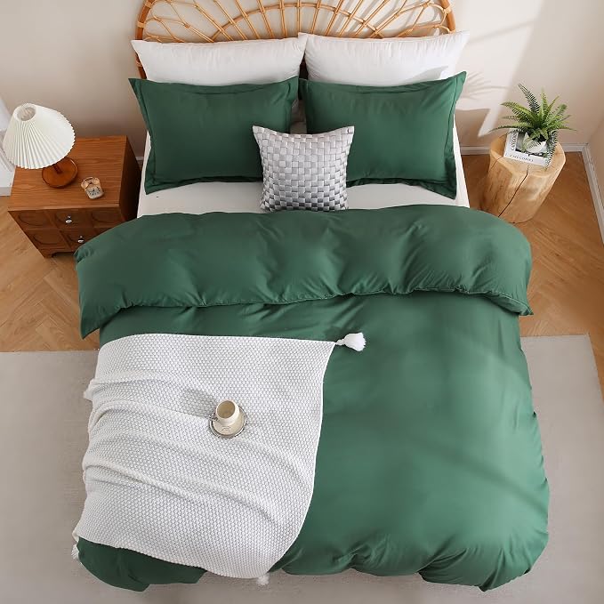JSD Hunter Green Duvet Cover Set Queen Size, 3 Piece Duvet Cover - Image 8