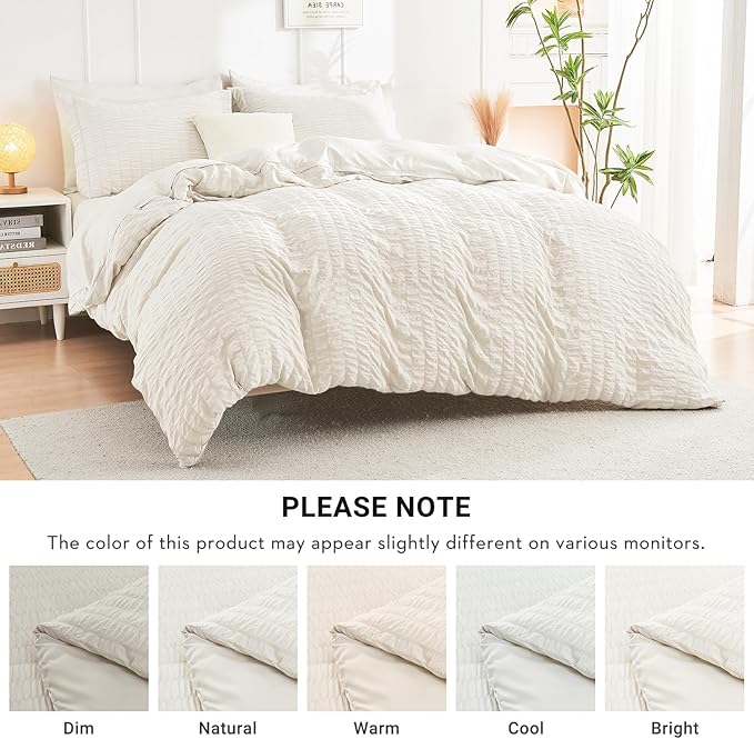 HYMOKEGE Ivory Queen Comforter Set Seersucker 7 Pieces, All Season Luxury Bed - Image 6