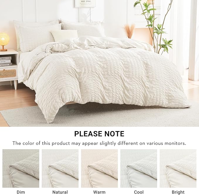HYMOKEGE Ivory Twin Comforter Set Seersucker 5 Pieces, All Season Luxury Bed in - Image 6