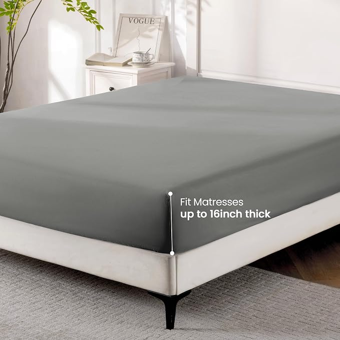 ROSE&RISY Light Grey King Fitted Sheet, Soft and Breathable - Image 7
