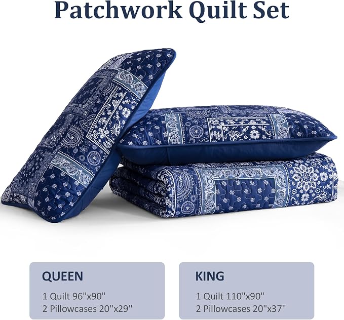 Cottolester King Quilt Set 3 Pieces, Boho Farmhouse Bedspread Soft Microfiber - Image 7