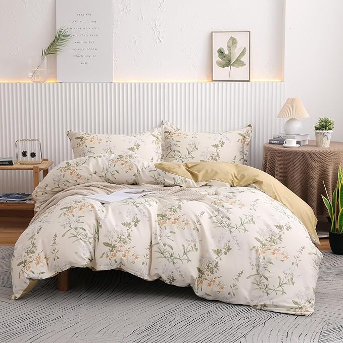 OAITE Duvet Cover Set Queen Size Floral Pattern 600 Thread Count Ultra Soft by OAITE