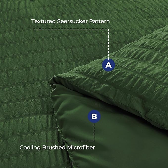 HYMOKEGE Dark Green King Size Comforter Set Seersucker 7 Pieces, All Season - Image 4