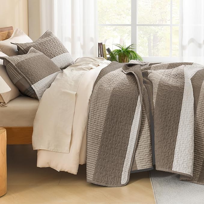 Litanika Quilt King Size Hazel, Stripe Patchwork Summer Bedspread Coverlet 3 - Image 2