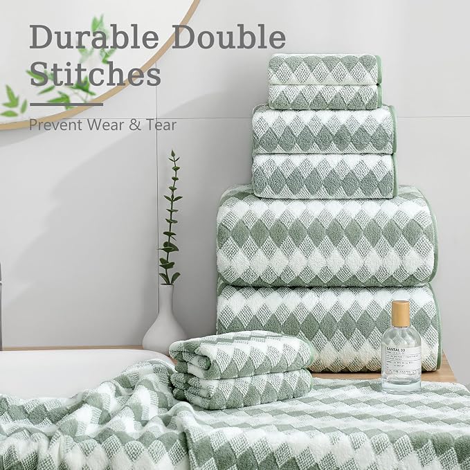 8 Piece Bathroom Towel Set Green |2 Oversized Large Bath Towels Sheet, 2 Hand - Image 6